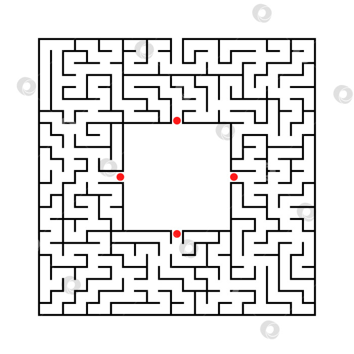 Скачать Черный абстрактный квадратный лабиринт с местом для вашего изображения. Интересная и полезная игра для детей. Простая плоская векторная иллюстрация, выделенная на белом фоне. фотосток Ozero