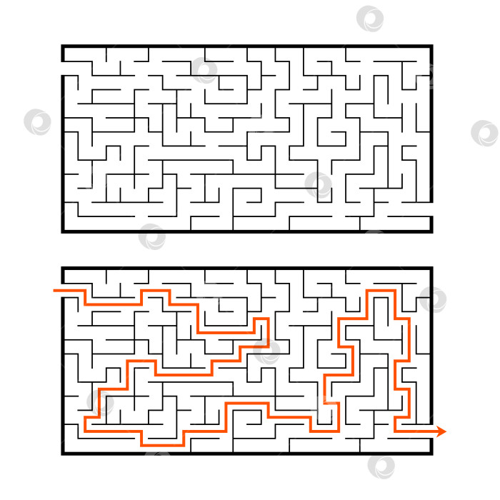 Скачать Абстрактный прямоугольный лабиринт. Игра для детей. Головоломка для детей. Головоломка-лабиринт. Плоская векторная иллюстрация, изолированная на белом фоне. С ответом. фотосток Ozero