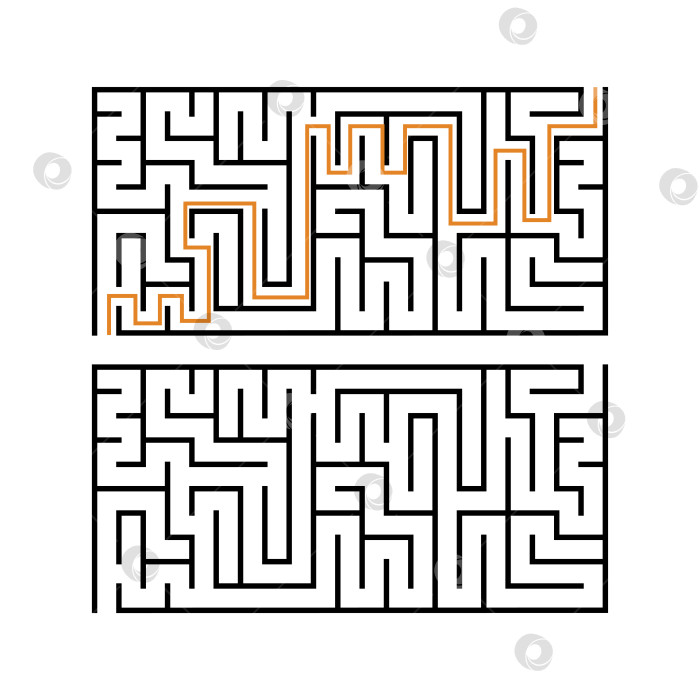 Скачать Черный прямоугольный лабиринт с входом и выходом. Интересная и полезная игра для детей. Простая плоская векторная иллюстрация, выделенная на белом фоне. С ответом. фотосток Ozero