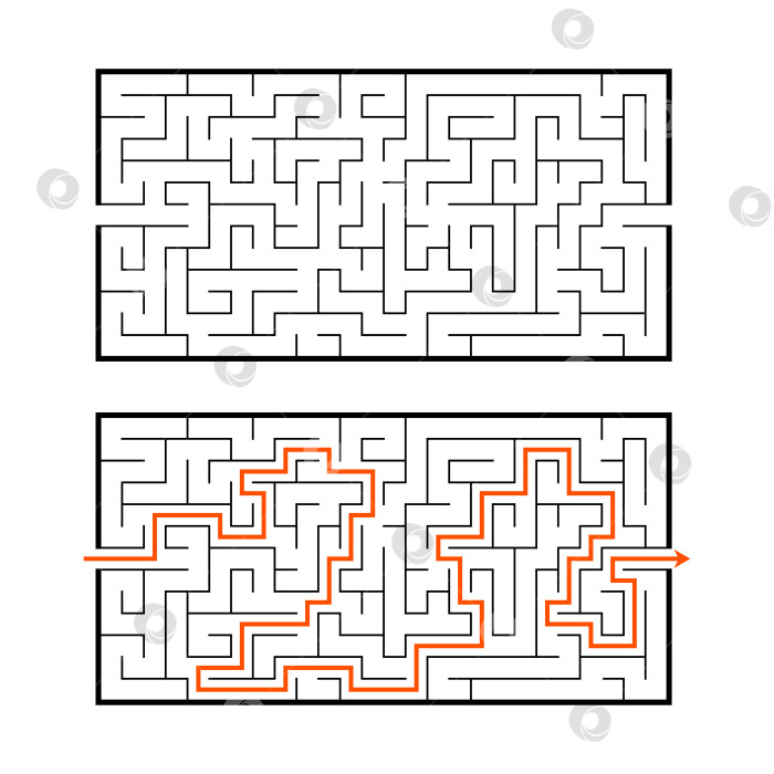 Скачать Абстрактный прямоугольный лабиринт. Игра для детей. Головоломка для детей. Головоломка-лабиринт. Плоская векторная иллюстрация, изолированная на белом фоне. С ответом. фотосток Ozero