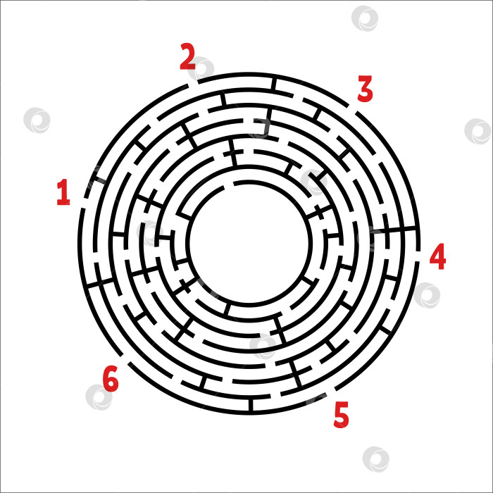 Скачать Черный круглый лабиринт. Игра для детей. Детская головоломка. Много входов, один выход. Головоломка-лабиринт. Простая плоская векторная иллюстрация, выделенная на белом фоне. С местом для вашего изображения. фотосток Ozero