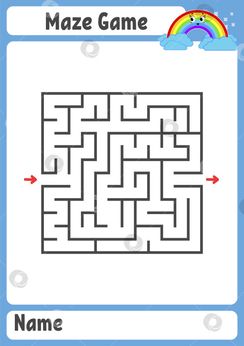 Скачать Абстрактный квадратный лабиринт. Рабочие листы для детей. Страница с заданиями. Игра-головоломка для детей. Милая мультяшная радуга. Головоломка-лабиринт. Векторная иллюстрация. фотосток Ozero