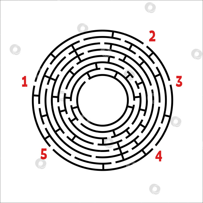 Скачать Черный круглый лабиринт. Игра для детей. Детская головоломка. Много входов, один выход. Головоломка-лабиринт. Простая плоская векторная иллюстрация, выделенная на белом фоне. С местом для вашего изображения. фотосток Ozero
