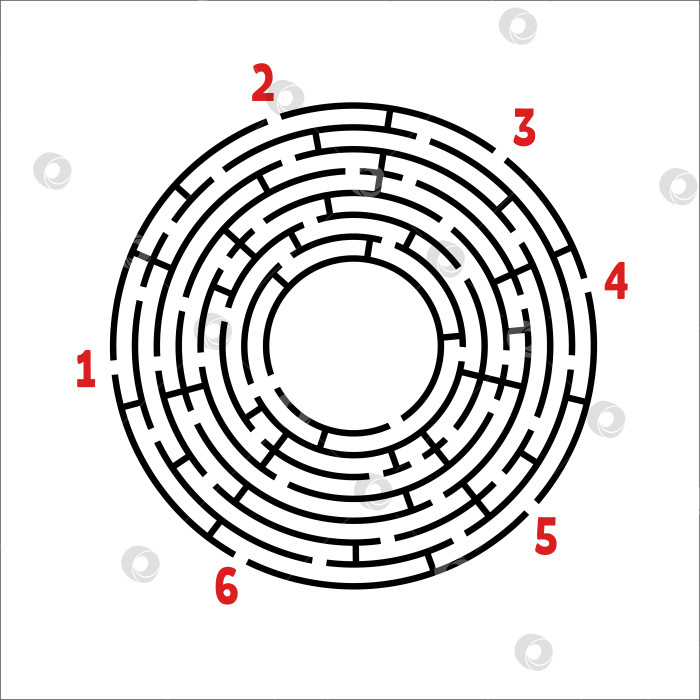 Скачать Черный круглый лабиринт. Игра для детей. Детская головоломка. Много входов, один выход. Головоломка-лабиринт. Простая плоская векторная иллюстрация, выделенная на белом фоне. С местом для вашего изображения. фотосток Ozero