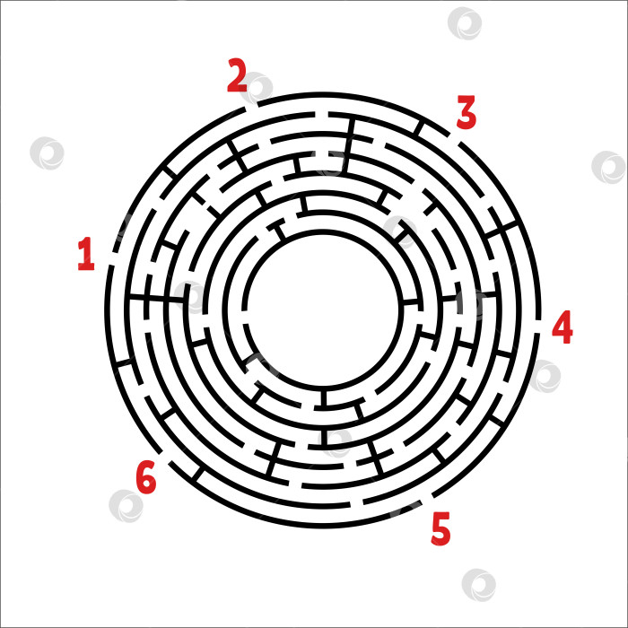 Скачать Черный круглый лабиринт. Игра для детей. Детская головоломка. Много входов, один выход. Головоломка-лабиринт. Простая плоская векторная иллюстрация, выделенная на белом фоне. С местом для вашего изображения. фотосток Ozero