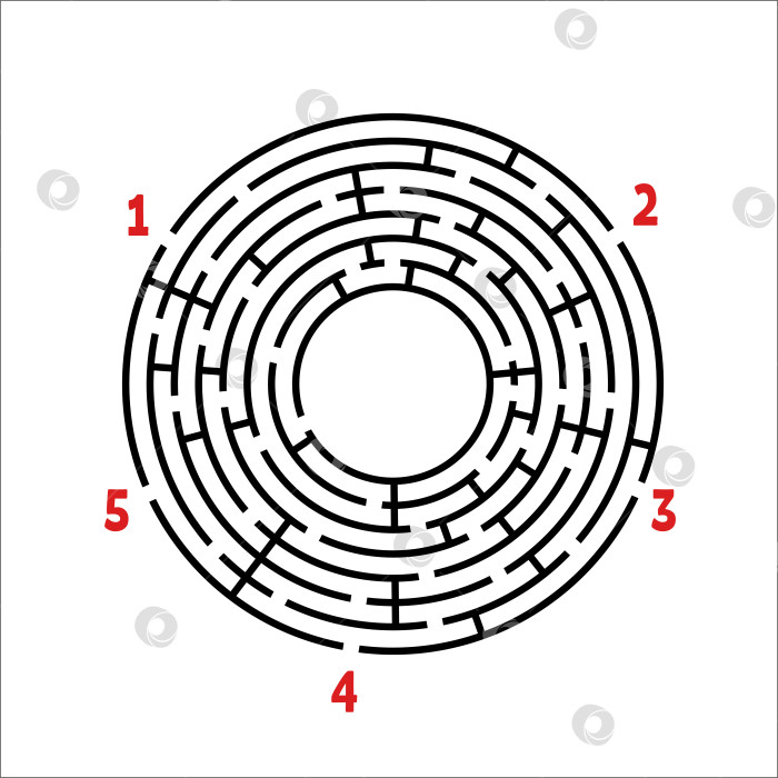 Скачать Черный круглый лабиринт. Игра для детей. Детская головоломка. Много входов, один выход. Головоломка-лабиринт. Простая плоская векторная иллюстрация, выделенная на белом фоне. С местом для вашего изображения. фотосток Ozero