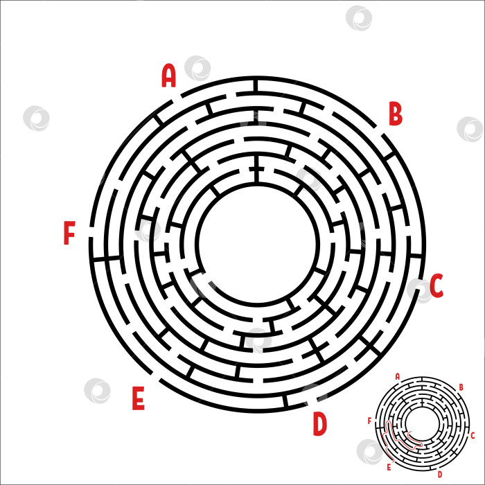 Скачать Черный круглый лабиринт. Игра для детей. Детская головоломка. Много входов, один выход. Головоломка-лабиринт. Простая плоская векторная иллюстрация, выделенная на белом фоне. С местом для вашего изображения. фотосток Ozero