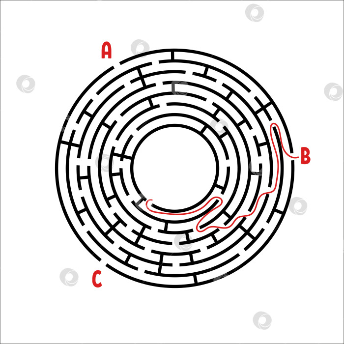 Скачать Черный круглый лабиринт. Игра для детей. Детская головоломка. Много входов, один выход. Головоломка-лабиринт. Простая плоская векторная иллюстрация, выделенная на белом фоне. С местом для вашего изображения. фотосток Ozero
