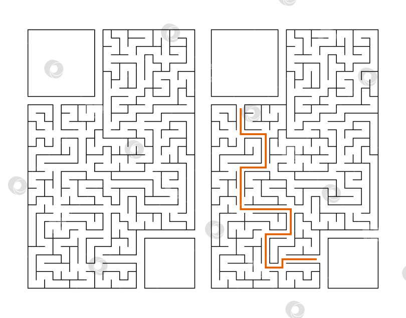 Скачать Абстрактный прямоугольный лабиринт. Игра для детей. Головоломка для детей. Головоломка-лабиринт. Плоская векторная иллюстрация, изолированная на белом фоне. С ответом. С местом для вашего изображения. фотосток Ozero