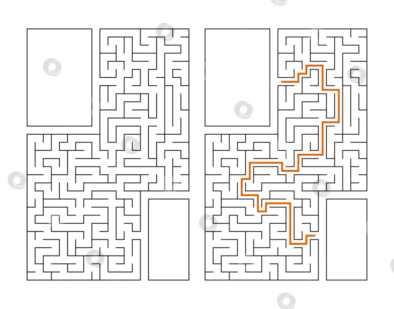 Скачать Абстрактный прямоугольный лабиринт. Игра для детей. Головоломка для детей. Головоломка-лабиринт. Плоская векторная иллюстрация, изолированная на белом фоне. С ответом. С местом для вашего изображения. фотосток Ozero