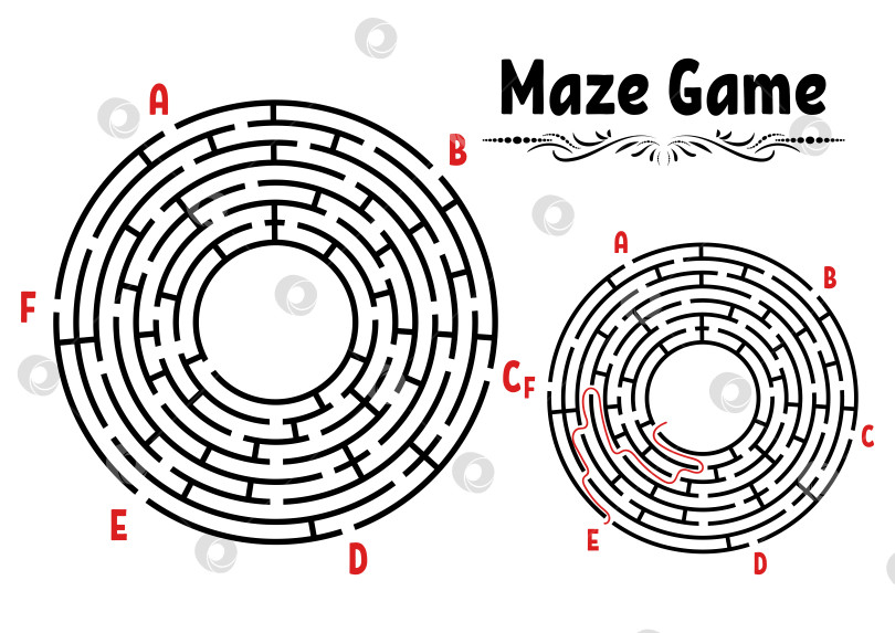 Скачать Абстрактный круглый лабиринт. Игра для детей. Головоломка для детей. Головоломка-лабиринт. Плоская векторная иллюстрация, изолированная на белом фоне. С ответом. Винтажный стиль фотосток Ozero