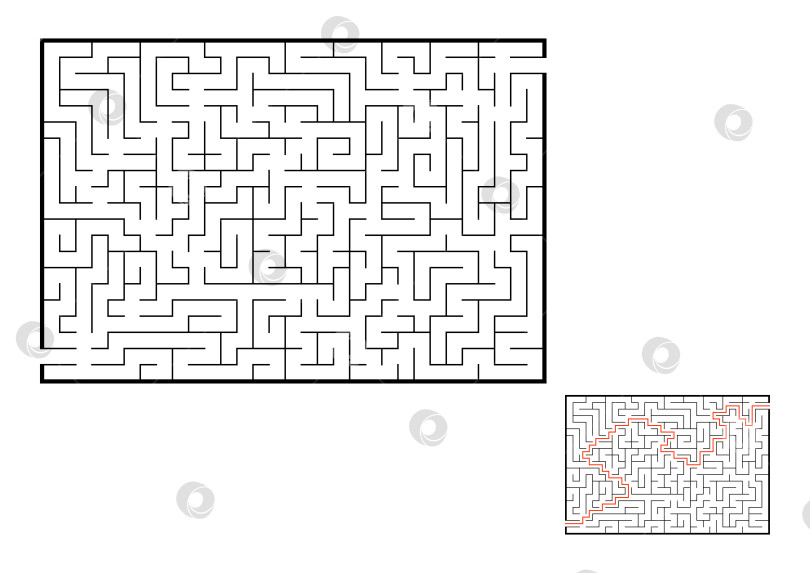 Скачать Абстрактный прямоугольный лабиринт. Игра для детей. Головоломка для детей. Один вход, один выход. Головоломка-лабиринт. Плоская векторная иллюстрация, изолированная на белом фоне. С ответом. фотосток Ozero