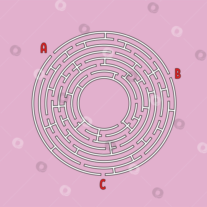 Скачать Абстрактный круглый лабиринт. Игра для детей. Детская головоломка. Много входов, один выход. Головоломка-лабиринт. Простая плоская векторная иллюстрация, выделенная на цветном фоне. С местом для вашего изображения. фотосток Ozero