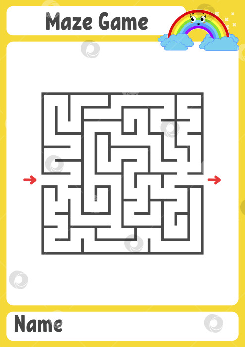 Скачать Абстрактный квадратный лабиринт. Рабочие листы для детей. Страница с заданиями. Игра-головоломка для детей. Милая мультяшная радуга. Головоломка-лабиринт. Векторная иллюстрация. фотосток Ozero