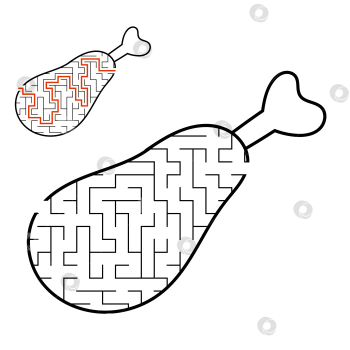 Скачать Лабиринт с куриной ножкой. Игра для детей. Головоломка для детей. Мультяшный стиль. Головоломка-лабиринт. Черно-белая векторная иллюстрация. С ответом. Развитие логического и пространственного мышления. фотосток Ozero