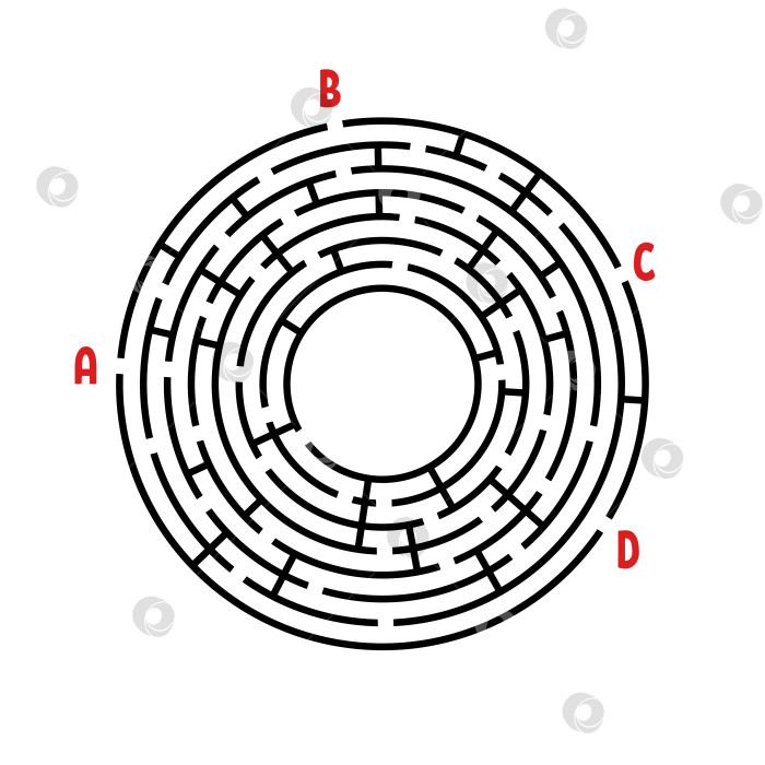 Скачать Абстрактный круглый лабиринт. Игра для детей. Головоломка для детей. Найдите правильный путь. Головоломка-лабиринт. Плоская векторная иллюстрация, изолированная на белом фоне. С местом для вашего изображения. фотосток Ozero