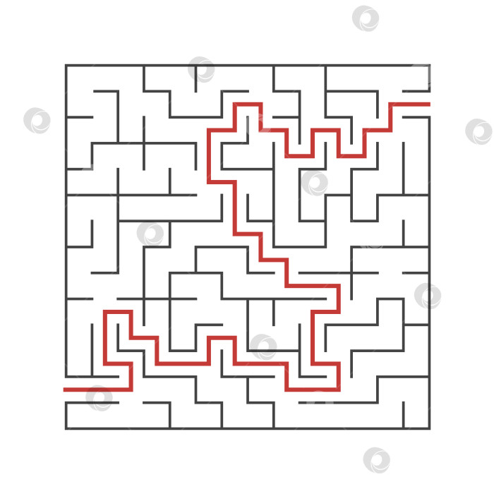Скачать Квадратный лабиринт для детей. Игра представляет собой загадку. Простая плоская векторная иллюстрация на белом фоне. С ответом. фотосток Ozero