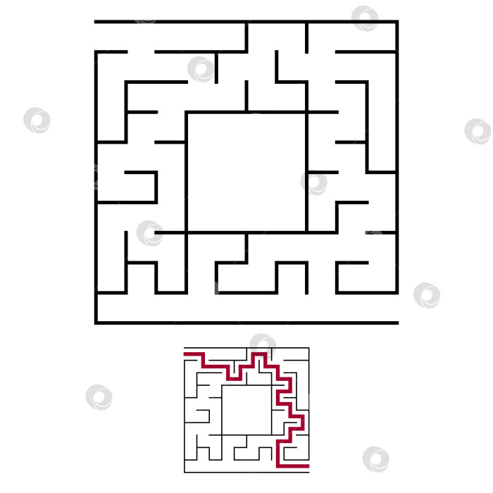 Скачать Черный квадратный лабиринт с входом и выходом. Интересная и полезная игра для детей. Простая плоская векторная иллюстрация, выделенная на белом фоне. С местом для ваших рисунков. С ответом. фотосток Ozero