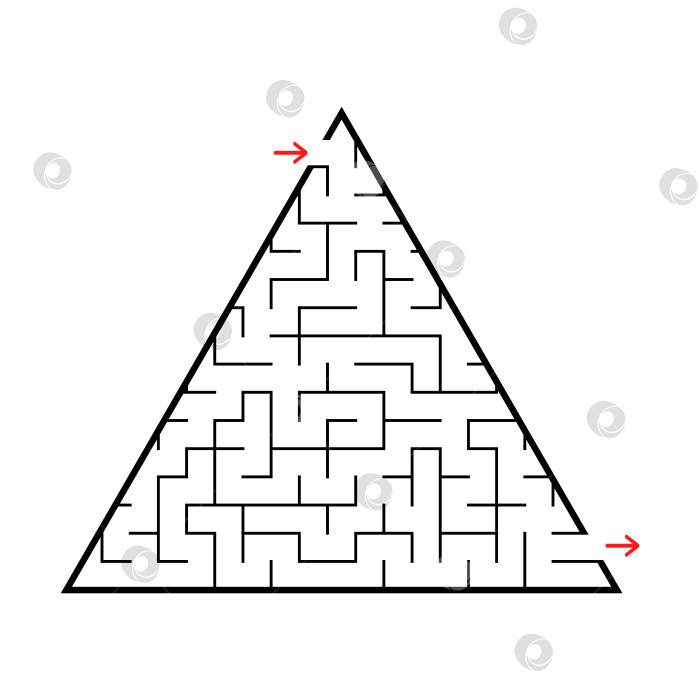 Скачать Абстрактный треугольный лабиринт с входом и выходом. Интересная и полезная игра для детей. Простая плоская векторная иллюстрация, выделенная на белом фоне. фотосток Ozero