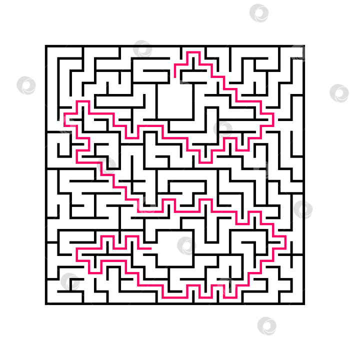 Скачать Черный квадратный лабиринт с входом и выходом. Интересная и полезная игра для детей. Простая плоская векторная иллюстрация, выделенная на белом фоне. С ответом. фотосток Ozero