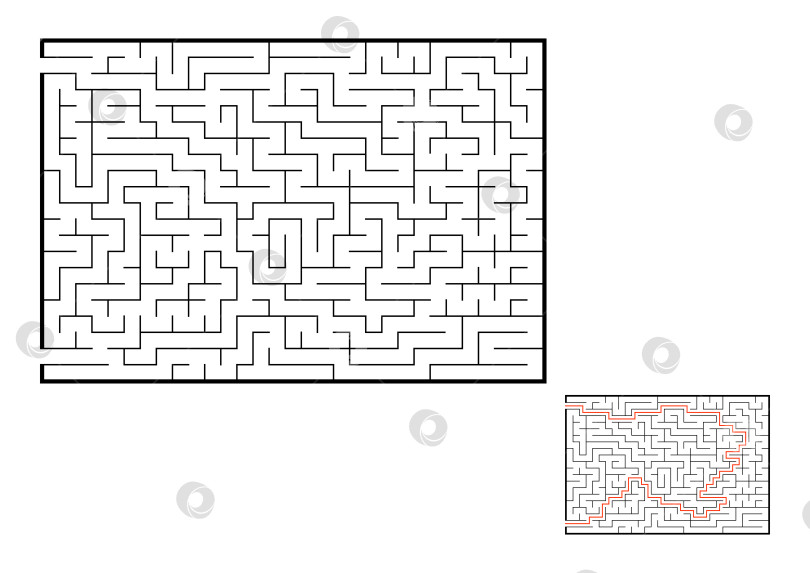 Скачать Абстрактный прямоугольный лабиринт. Игра для детей. Головоломка для детей. Один вход, один выход. Головоломка-лабиринт. Плоская векторная иллюстрация, изолированная на белом фоне. С ответом. фотосток Ozero