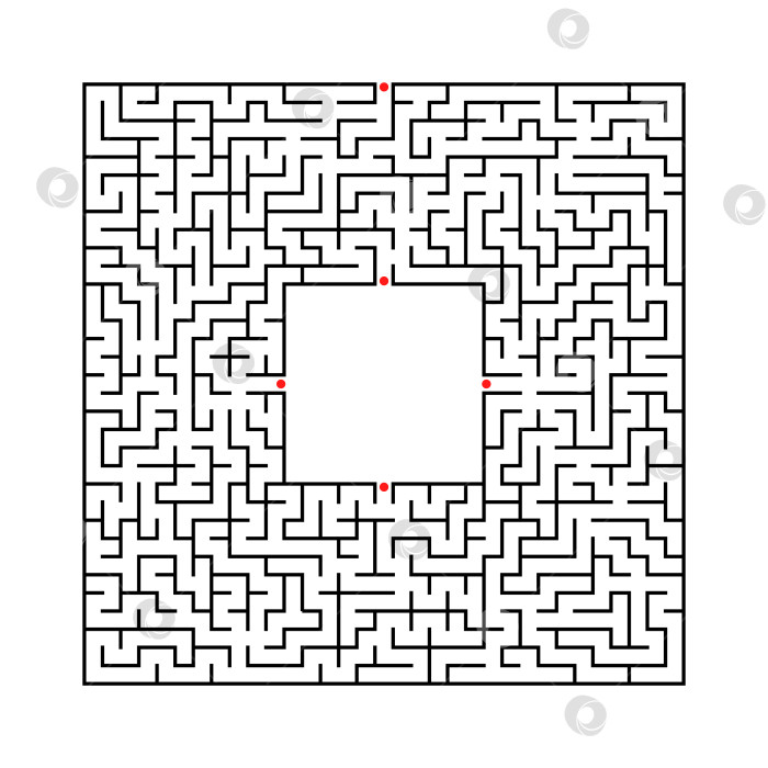 Скачать Черный абстрактный квадратный лабиринт с местом для вашего изображения. Интересная и полезная игра для детей. Простая плоская векторная иллюстрация, выделенная на белом фоне. фотосток Ozero