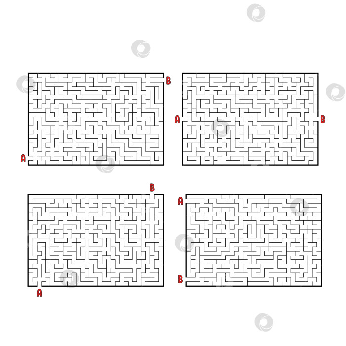 Скачать Набор прямоугольных лабиринтов. Игра для детей. Головоломка для детей. Головоломка-лабиринт. Плоская векторная иллюстрация, изолированная на белом фоне. фотосток Ozero