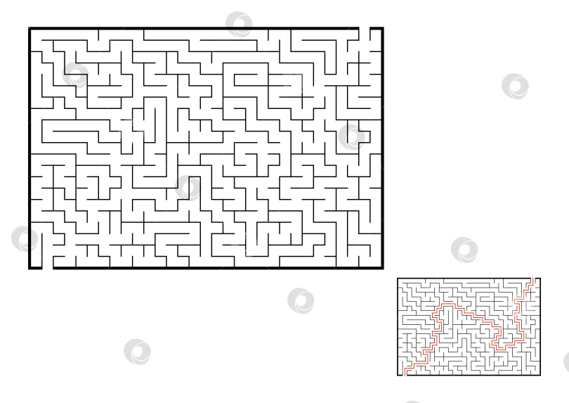 Скачать Абстрактный прямоугольный лабиринт. Игра для детей. Головоломка для детей. Один вход, один выход. Головоломка-лабиринт. Плоская векторная иллюстрация, изолированная на белом фоне. С ответом. фотосток Ozero