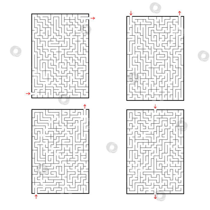 Скачать Набор прямоугольных лабиринтов. Игра для детей. Головоломка для детей. Головоломка-лабиринт. Плоская векторная иллюстрация, изолированная на белом фоне. фотосток Ozero