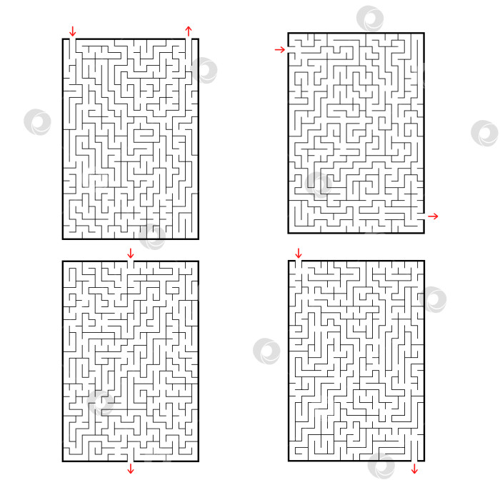 Скачать Набор прямоугольных лабиринтов. Игра для детей. Головоломка для детей. Головоломка-лабиринт. Плоская векторная иллюстрация, изолированная на белом фоне. фотосток Ozero