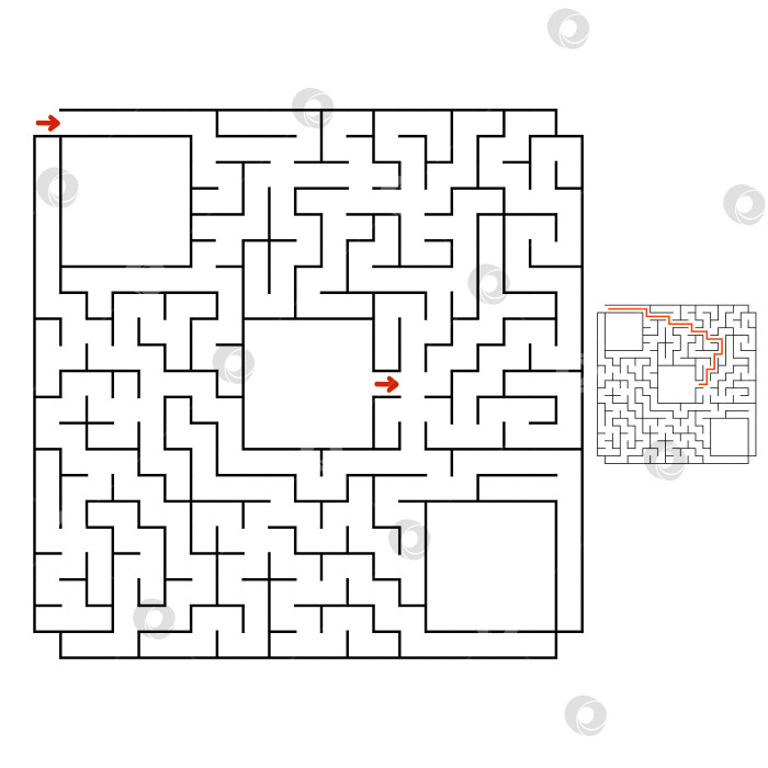 Скачать Абстрактный квадратный лабиринт. Игра для детей. Головоломка для детей. Головоломка-лабиринт. Плоская векторная иллюстрация, изолированная на белом фоне. С ответом. С местом для вашего изображения. фотосток Ozero