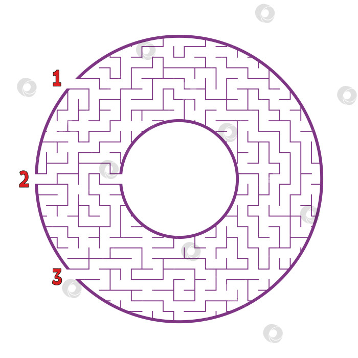 Скачать Цветной круглый лабиринт. С тремя путями. Игра для детей. Головоломка для детей. Головоломка-лабиринт. Плоская векторная иллюстрация, изолированная на белом фоне. С местом для вашего изображения. фотосток Ozero