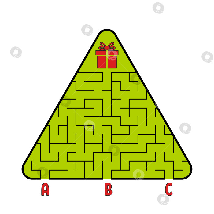 Скачать Абстрактный треугольный лабиринт. Рождественская елка с подарком. Найди правильный путь. Игра для детей. Головоломка для детей. Головоломка-лабиринт. Плоская векторная иллюстрация, изолированная на белом фоне. фотосток Ozero