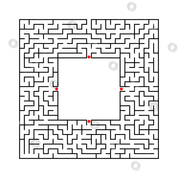 Скачать Черный абстрактный квадратный лабиринт с местом для вашего изображения. Интересная и полезная игра для детей. Простая плоская векторная иллюстрация, выделенная на белом фоне. фотосток Ozero