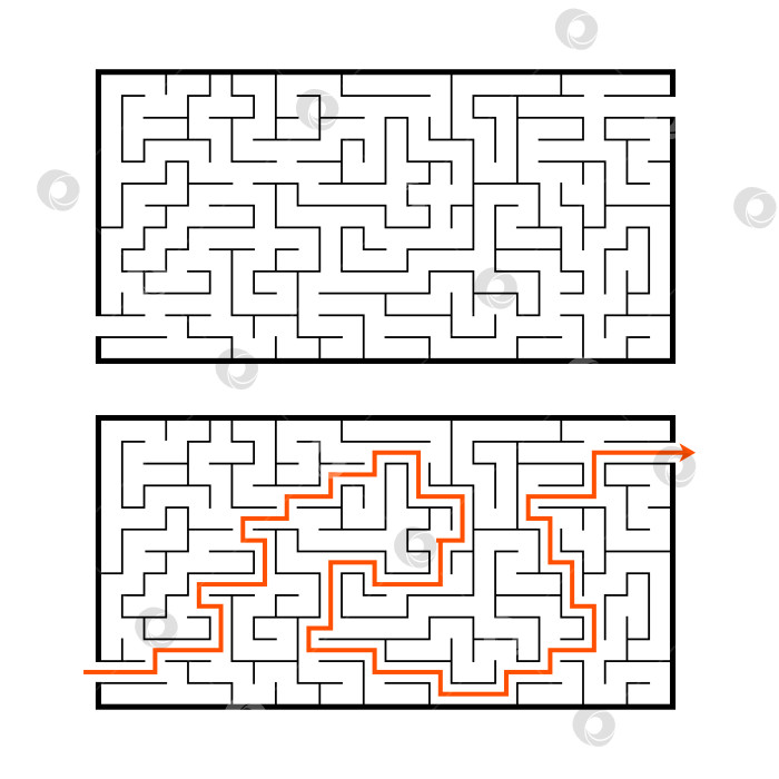 Скачать Абстрактный прямоугольный лабиринт. Игра для детей. Головоломка для детей. Головоломка-лабиринт. Плоская векторная иллюстрация, изолированная на белом фоне. С ответом. фотосток Ozero