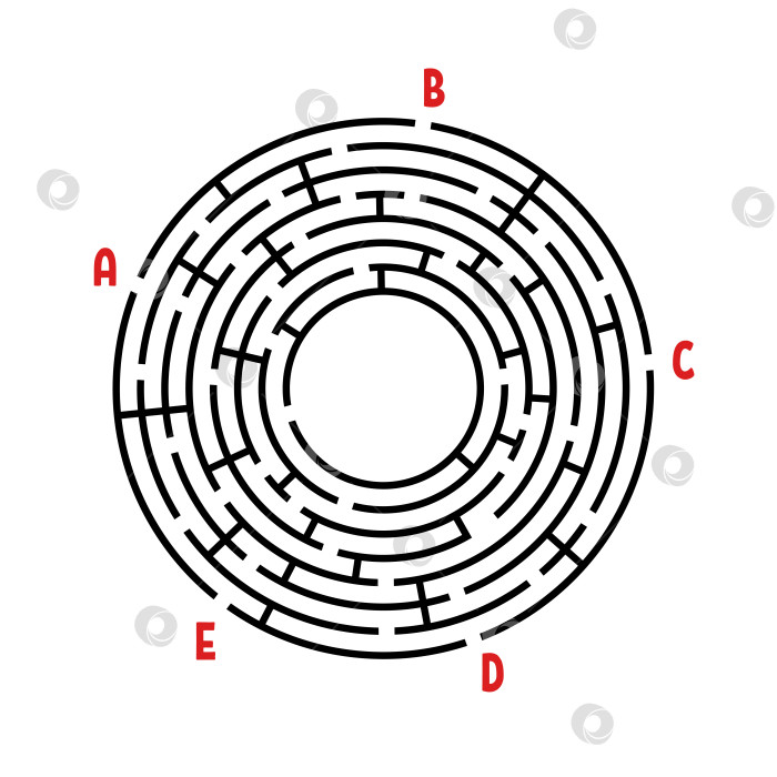 Скачать Абстрактный круглый лабиринт. Игра для детей. Головоломка для детей. Найдите правильный путь. Головоломка-лабиринт. Плоская векторная иллюстрация, изолированная на белом фоне. С местом для вашего изображения. фотосток Ozero