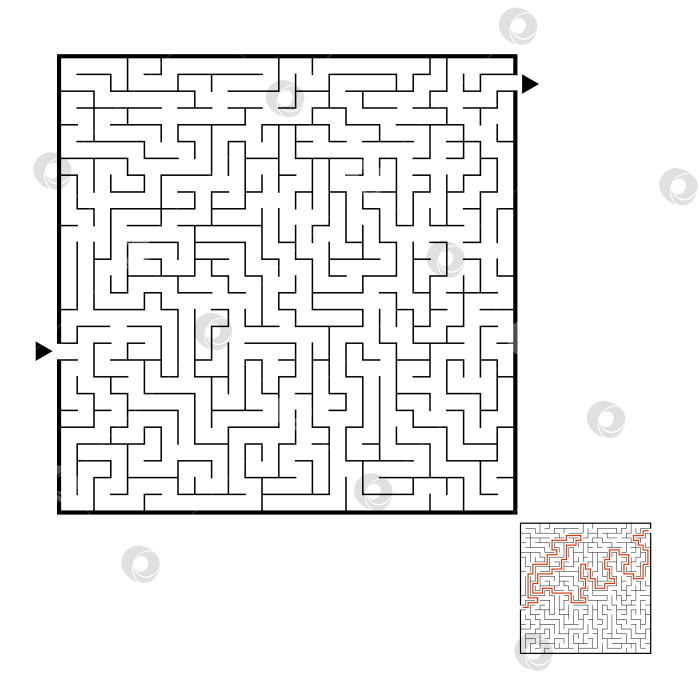 Скачать Абстрактный квадратный лабиринт. Игра для детей. Головоломка для детей. Головоломка-лабиринт. Черная плоская векторная иллюстрация, выделенная на белом фоне. С ответом. фотосток Ozero