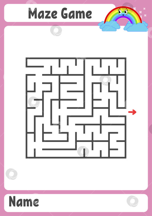 Скачать Абстрактный квадратный лабиринт. Рабочие листы для детей. Страница с заданиями. Игра-головоломка для детей. Милая мультяшная радуга. Головоломка-лабиринт. Векторная иллюстрация. фотосток Ozero
