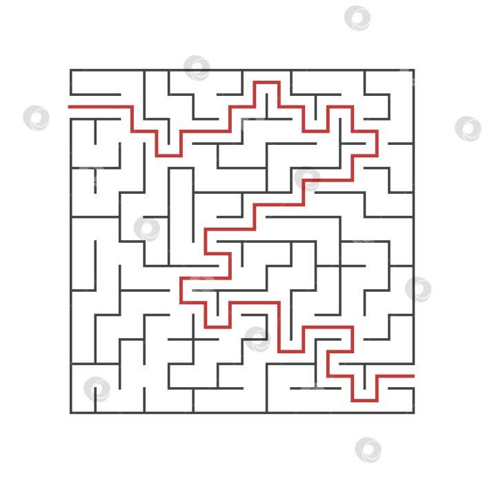 Скачать Квадратный лабиринт для детей. Игра представляет собой загадку. Простая плоская векторная иллюстрация на белом фоне. С ответом. фотосток Ozero