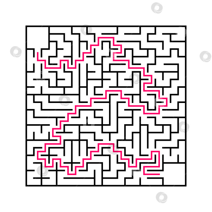Скачать Черный квадратный лабиринт с входом и выходом. Интересная и полезная игра для детей. Простая плоская векторная иллюстрация, выделенная на белом фоне. С ответом. фотосток Ozero