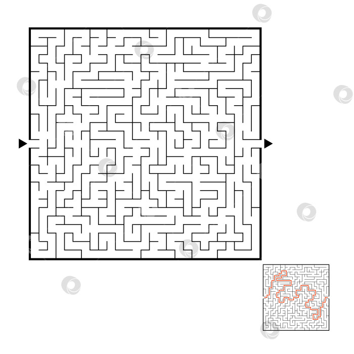 Скачать Абстрактный квадратный лабиринт. Игра для детей. Головоломка для детей. Головоломка-лабиринт. Черная плоская векторная иллюстрация, выделенная на белом фоне. С ответом. фотосток Ozero
