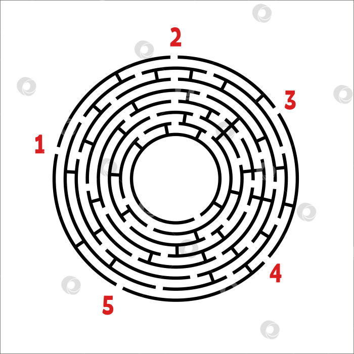 Скачать Черный круглый лабиринт. Игра для детей. Детская головоломка. Много входов, один выход. Головоломка-лабиринт. Простая плоская векторная иллюстрация, выделенная на белом фоне. С местом для вашего изображения. фотосток Ozero