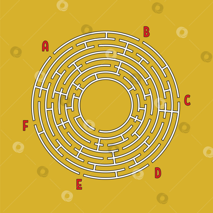 Скачать Абстрактный круглый лабиринт. Игра для детей. Детская головоломка. Много входов, один выход. Головоломка-лабиринт. Простая плоская векторная иллюстрация, выделенная на цветном фоне. С местом для вашего изображения. фотосток Ozero