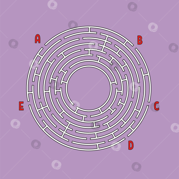 Скачать Абстрактный круглый лабиринт. Игра для детей. Детская головоломка. Много входов, один выход. Головоломка-лабиринт. Простая плоская векторная иллюстрация, выделенная на цветном фоне. С местом для вашего изображения. фотосток Ozero