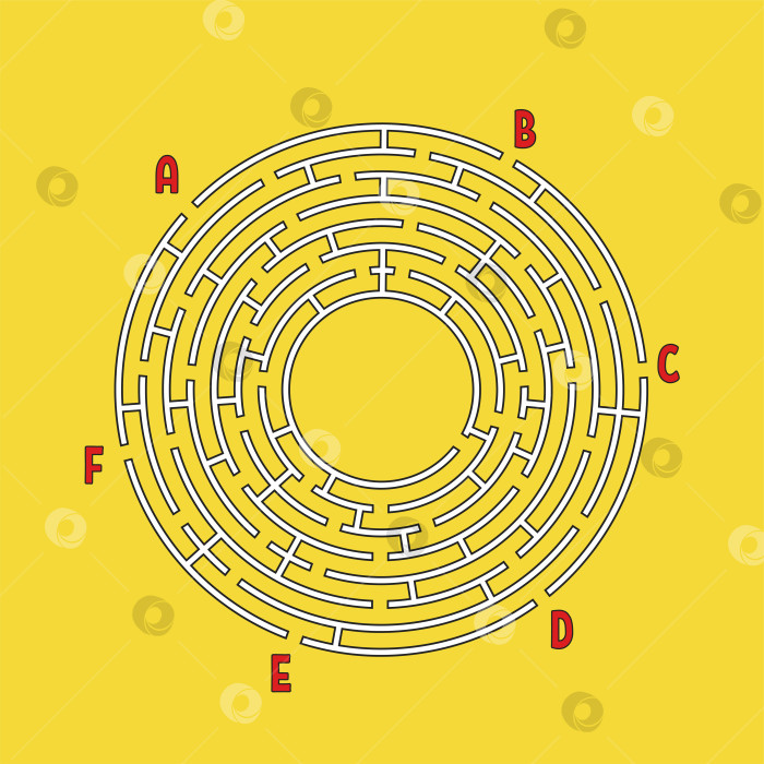 Скачать Абстрактный круглый лабиринт. Игра для детей. Детская головоломка. Много входов, один выход. Головоломка-лабиринт. Простая плоская векторная иллюстрация, выделенная на цветном фоне. С местом для вашего изображения. фотосток Ozero