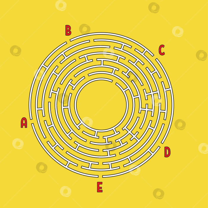Скачать Абстрактный круглый лабиринт. Игра для детей. Детская головоломка. Много входов, один выход. Головоломка-лабиринт. Простая плоская векторная иллюстрация, выделенная на цветном фоне. С местом для вашего изображения. фотосток Ozero