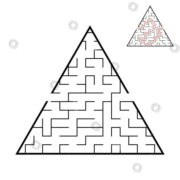 Скачать Абстрактный треугольный лабиринт. Игра для детей. Головоломка для детей. Один вход, один выход. Головоломка-лабиринт. Плоская векторная иллюстрация, изолированная на белом фоне. С ответом. фотосток Ozero