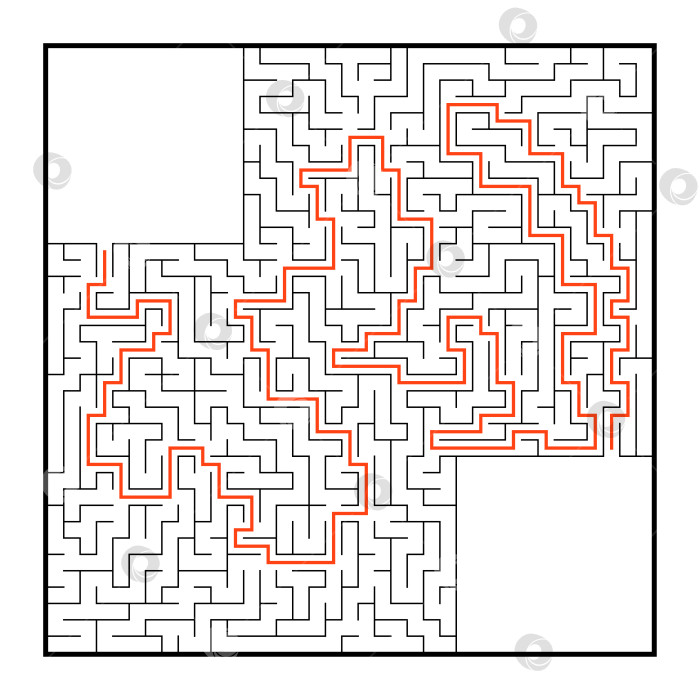Скачать Абстрактный квадратный лабиринт. Игра для детей. Головоломка для детей. Один вход, один выход. Головоломка-лабиринт. Плоская векторная иллюстрация, изолированная на белом фоне. С ответом. фотосток Ozero