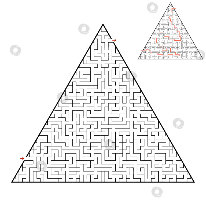 Скачать Сложный треугольный лабиринт. Игра для детей и взрослых. Головоломка для детей. Один вход, один выход. Головоломка-лабиринт. Плоская векторная иллюстрация, изолированная на белом фоне. С ответом. фотосток Ozero