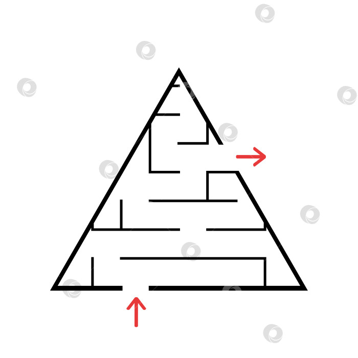 Скачать Черный треугольный лабиринт. Игра для детей. Головоломка для детей. Головоломка-лабиринт. Плоская векторная иллюстрация, изолированная на белом фоне. С местом для вашего изображения. фотосток Ozero